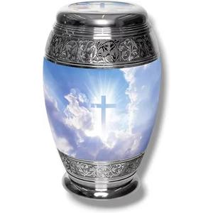 Urna de cremación de Metal altamente decorativa, suministros de decoración funeraria, urnas para cenizas grabadas en banda para cenizas humanas adultas de la India - Product Image 5