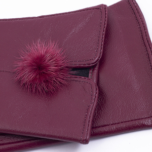 Gants élégants pour femmes en cuir véritable avec pompon en fourrure, gants de conduite imperméables au froid pour l'extérieur - Product Image 3