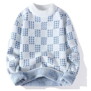 Pull en mohair brossé pour homme avec ourlets côtelés et surface douce et moelleuse Pull en mohair surdimensionné tendance pour homme - Product Image 1