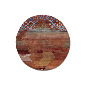 Alfombras Manchaha de Lana y Seda de Bambú Anudadas a Mano, Diseño de Parches Rojos y Naranjas para Uso Doméstico-Les-2836 - Product Image 1