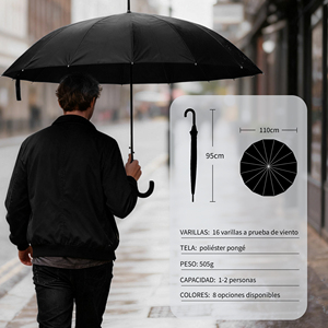 Parapluie automatique grand format pour hommes et femmes, coupe-vent et imperméable, avec poignée incurvée élégante, design classique et long - Product Image 2