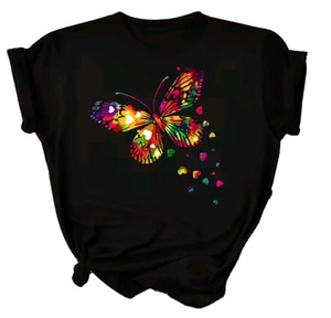 T-shirt ample d'été personnalisé avec logo et motif papillon, haut de créateur à manches courtes pour femmes et jeunes filles - Product Image 1