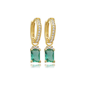Paraiba CZ Stone Rectangle Dainty <b>Hoop</b> Dangle Earrings 925 <b>Sterling</b> <b>Silver</b> Jewelry Wholesale Handcrafted Turkish Jewellery - Product Image 1