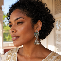 Parure de boucles d'oreilles de luxe bohèmes tribales multicouches en alliage de zinc avec perles, motif géométrique ajouré en forme de fleur, idéale pour les fêtes et les cadeaux.