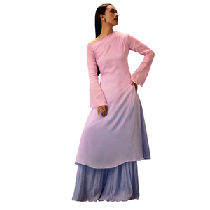 Rosa Ombre una línea Kurta con pantalones de campana al por mayor de las mujeres Ropa Étnica OEM proveedor de fábrica de ropa traje de fiesta - Product Image 2