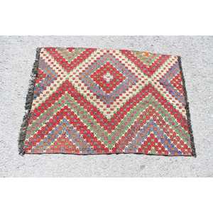 Tapis Kilim vintage, tapis turc de 2,9 x 3,7 pieds, tapis en laine abstrait rouge - Product Image 3