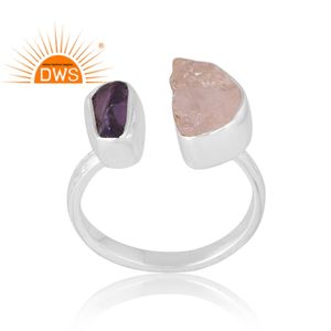 Bague en argent sterling 925 avec quartz rose naturel et améthyste, dernière vente, fabricant de bijoux personnalisés - Product Image 1