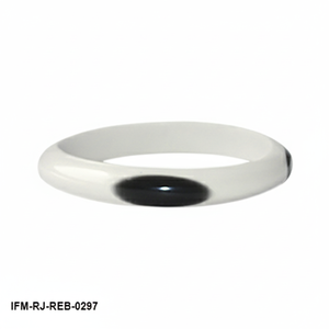 Trendy White Resin Bangle Bracelet with Black Oval Inlay Accent Retro Modern Handcrafted <b>Slip</b> On Jewelry for <b>Women</b> - Product Image 1