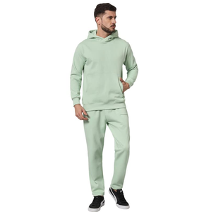 Ensemble Sweat à capuche et pantalon de survêtement à manches longues personnalisés grande taille pour hommes, couleur menthe unie 100% coton, meilleur prix, motif imprimé - Product Image 1