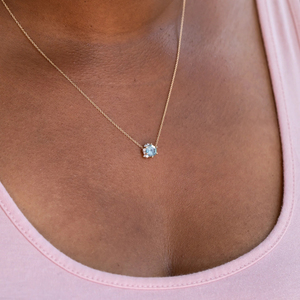 Collar con Colgante de Aguamarina de Corte Hexagonal de Lujo para Mujer, Collar con Halo de Diamantes en Oro de 14K, Joyería Fina Minimalista - Product Image 3