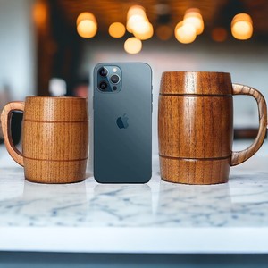 Tasse écologique en verre à bière en bois véritable de style viking avec poignée Style naturel - Product Image 2