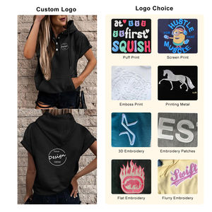 Sudadera con capucha de manga corta de felpa francesa 280GSM para mujer, logotipo bordado personalizado de ajuste Regular para la temporada de invierno, hombro caído - Product Image 4