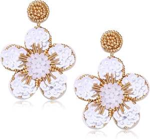 Pendientes llamativos con cuentas 100% hechos a mano con forma de flor colorida única perla de imitación hecha a mano de La India - Product Image 2