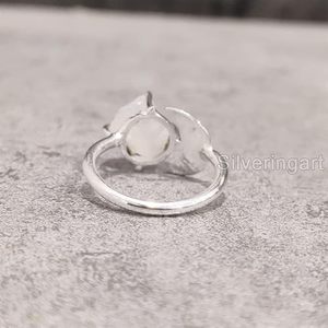 Bague pour femme en pierre de lune arc-en-ciel naturelle, pierre de naissance de juin, croissant de lune, bijoux faits à la main, bague en argent sterling 925 - Product Image 6