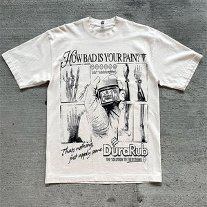 เสื้อยืดผ้าผสมสำหรับผู้ชายเสื้อยืดผ้าคอตตอน100% พิมพ์ลายทรงหลวมใส่สบาย - Product Image 1