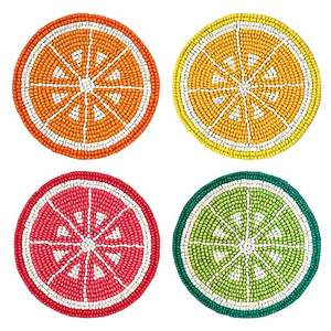 Ensemble de 4 sous-verres en perles multicolores de conception classique faits à la main, de luxe, avec motif de fruits, perles orange, pour tasse à thé, table - Product Image 1