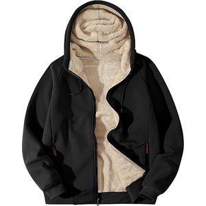 100% Superior Quality Custom Solid Pattern <b>Sherpa</b> Coat With Metal Zipper Elastic Cuff Hooded Collar Winter Jacket For Male - Product Image 1