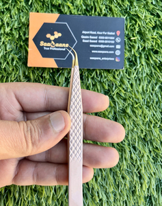 Pinzas profesionales para extensión de pestañas de acero inoxidable Peach Nude Diamond Grip Classic y volumen con punta puntiaguda - Product Image 4