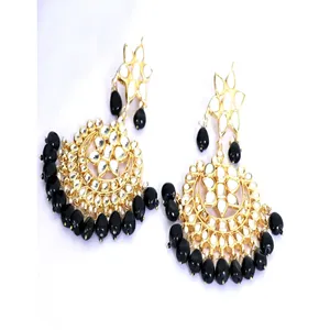 Ensemble de collier de mariée Kundan avec boucles d'oreilles plaquées or et Maang Tikka, bijoux fins pour mariage et cadeaux, couleur noire - Product Image 2