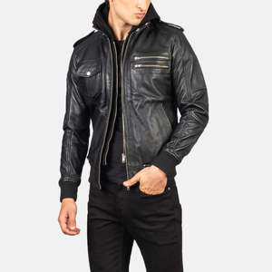 <b>New</b> Fashion Trend High Quality Hooded Leather Bomber Jacket /Men Leather Jackets/Pakistan Leather Jacket Customize - Product Image 1