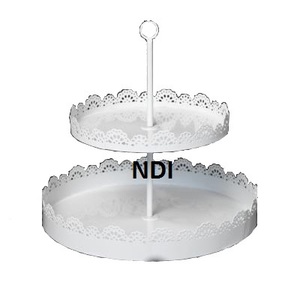 Soporte de pastel de fiesta de cumpleaños o boda, soporte de servidor de pastel de taza de Metal de 2 niveles, soporte de servidor de fruta de acabado blanco portátil plegable - Product Image 1
