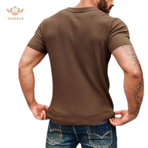 เสื้อโปโลผ้าคอตตอนถักสำหรับผู้ชายเสื้อคอวีผ้ายืดเข้ารูปแบบวินเทจเสื้อยืดกอล์ฟกำหนดเองได้100% - Product Image 3