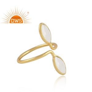 Superventas, Plata de Ley chapada en oro de 18 quilates, piedra de Luna arcoíris natural, piedra preciosa, anillo ajustable, fabricante de joyería fina Demi B - Product Image 2