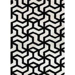 Tapis Taq-209 Contour gris et noir à motifs géométriques, tissé à la main en laine et viscose, pour usage domestique - Product Image 1