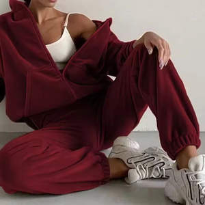 Custom Winter Solid <b>Short</b> Logo Cotton <b>Jogger</b> Sweatsuit Women's 2 Piece Set Washed 2026 - Product Image 2