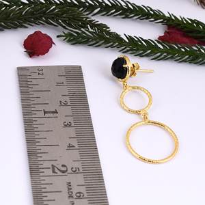 925 Sterling <b>Silver</b> Gold Plated Earring, Natural Black Onyx Long Dangler Earring Collection - Product Image 2