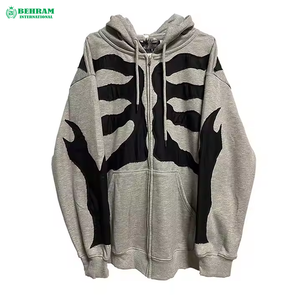 Logo personnalisé unisexe Vintage mode Double fermeture éclair à capuche en détresse délavé à l'acide 300 GSM contras couture fermeture éclair sweats à capuche - Product Image 5