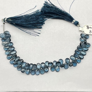 Cuentas de Briolette con forma de pera facetadas de Topacio Azul de Londres natural de buena calidad, piedras preciosas de cuentas naturales para joyería - Product Image 5