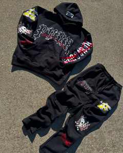 Sudadera con capucha desgastada de gran tamaño con Impresión digital personalizada de peso pesado para hombre, ropa de calle recortada con cremallera, Sudadera con capucha de lavado ácido de algodón 100% - Product Image 2