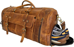 Custom Full Grain <b>Leather</b> & Polyester Duffel Gym <b>Bag</b> for Men Genuine <b>Leather</b> Zipper Closure for Travel <b>Overnight</b> Weekend Sports - Product Image 2