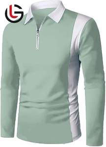 Jersey de algodón 100% para hombre, camisas de Polo de Golf, camisa de manga completa de línea Vertical Horizontal de peso de tela de punto de 180 gramos para hombre - Product Image 5