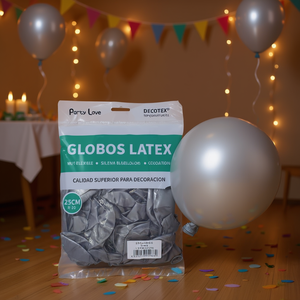 Party Love Latex Balloons 25cm Silver Metallic <b>50</b> pcs Bag <b>Decoration</b> - Product Image 3