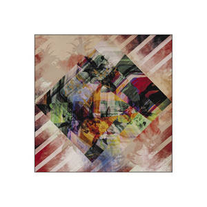 Beige Silk Square <b>Scarf</b> with Geometric Pattern - Product Image 1