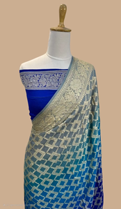 Elegante Sari Banarasi de Chifón Puro, Tejido a Máquina, con Estilo, con Bordado Zari, con Pieza de Blusa Sin Coser a Juego, Perfecto para Uso Diario, Fiestas y el Sol - Product Image 2