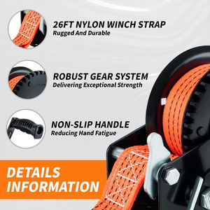 AMBITION 16000lbs Ağır Hizmet Tekne Treyler Vinci, 26FT Kayış, 2 Yönlü Kilitli Mekanizma ve 4:1 Dişli Treyler Vinci, Taşınabilir El Kranklı Vinci - Product Image 5