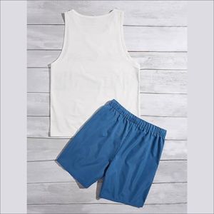 Ensemble deux pièces d'été unisexe avec imprimé personnalisé T-shirt sans manches et short en coton tricoté respirant pour hommes et femmes - Product Image 2