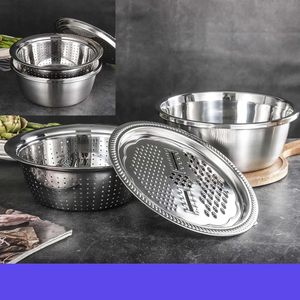 Bassin multifonctionnel en acier inoxydable, bassin épaissi 3-en-1 en acier inoxydable pour le déchiquetage, le tranchage, le drainage filtrant le rinçage Foo - Product Image 3