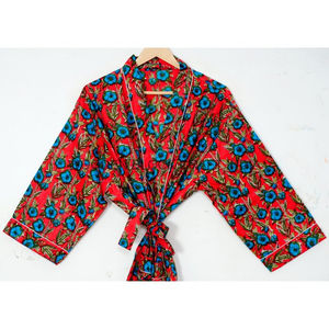 Kimono en fibre naturelle Coton pour la respirabilité et le confort Kimono à encolure en V avec design simple et imprimé floral pour une tenue décontractée - Product Image 3