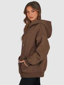 Sudadera con Capucha Extra Grande para Mujer, con Cierre Frontal, Estilo Casual, Holgada, 100% Algodón, Sudadera de Invierno con Logotipo Personalizado, Estilo Vintage - Product Image 2