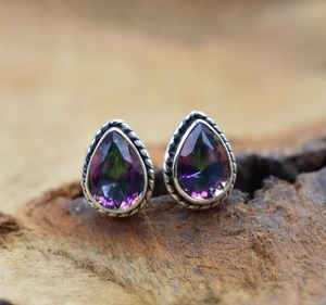 Bijoux pour femmes Boucles d'oreilles style bohème en argent Boucles d'oreilles en argent sterling 925 avec topaze mystique Boucles d'oreilles faites main tendance - Product Image 3