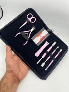 Private Logo Solid Stainless Steel Manicure <b>Pedicure</b> <b>Tools</b> Kit Pink Color Nail Cutter Clipper Nipper Pusher Scissors with Pouch - Product Image 5