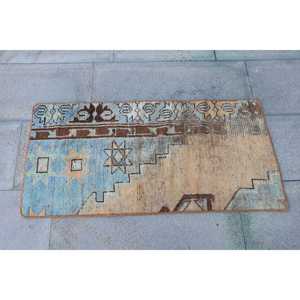 Alfombra de 1.6x3.2 pies, Alfombra Turca Vintage, Alfombra Oriental Azul de Lana - Product Image 4