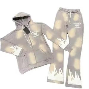 Personalizado Ecológico Invierno 3D Puff Impreso Street Wear Full Zip Hoodie Jogger Pantalones de chándal Sólido Ácido Lavado Recortado Fleece - Product Image 1