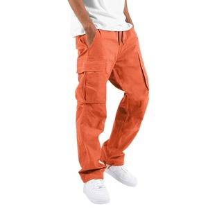 Orange Cargo pantalon hommes Streetwear décontracté taille haute couleur unie sport pantalon Multi poches Jogging Hip Hop Cargo pantalon hommes - Product Image 1
