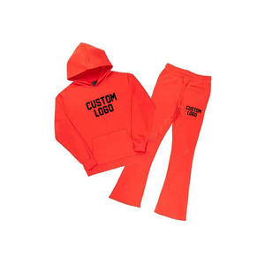 Ensemble de survêtement en molleton de coton pour homme avec pantalon évasé, impression de logo personnalisée en relief, respirant, coupe-vent, écologique, pour usage décontracté - Product Image 6