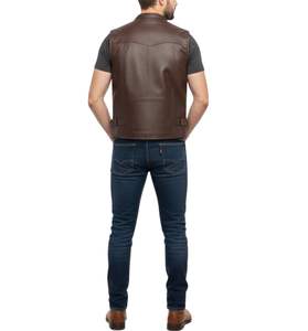 <b>Men</b> Genuine Cow Leather <b>Vest</b> with Multiple Pocket and zipper V Neck Collar - Product Image 5